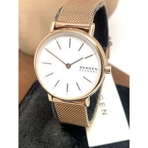 Skagen Denmark Women's Watch SKW2694 Quartz White Dial Mesh Rose Gold Steel 30mm